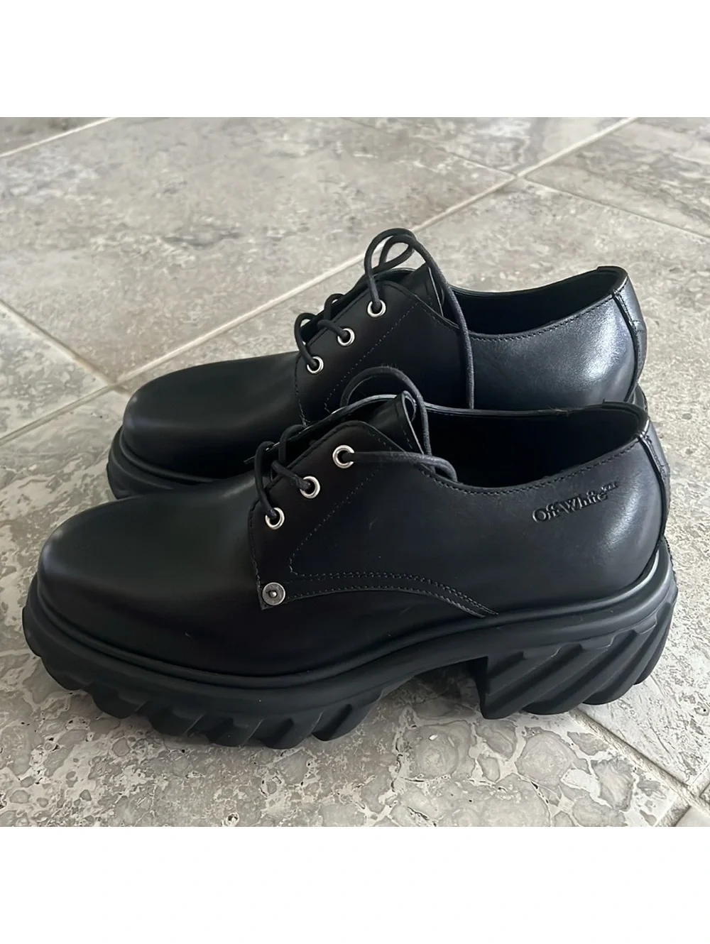Off-White Men’s Exploration Derby Lug Sole Shoes in Black, NWT, Size 43